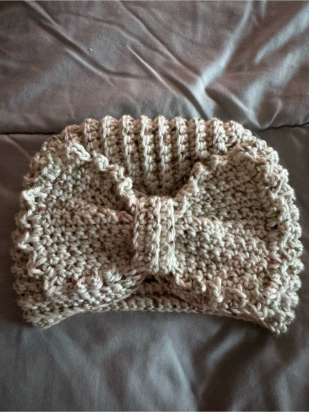 Handmade Baby Crochet Bow Headband in Beige